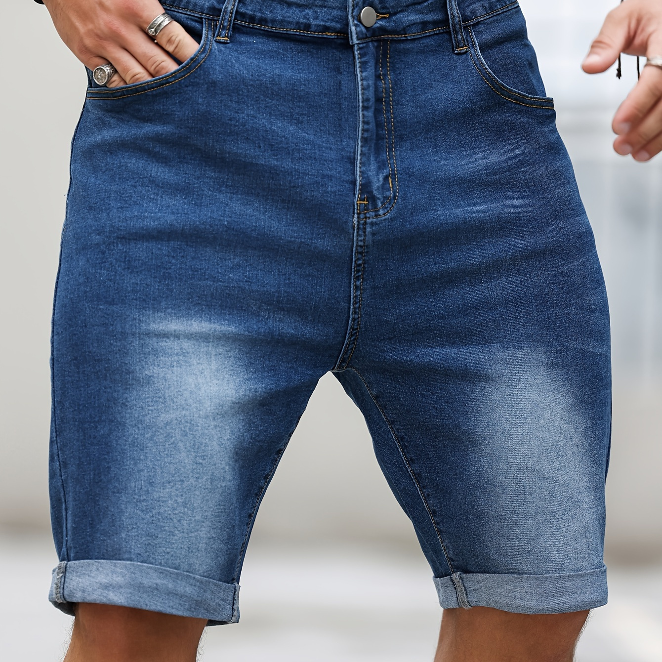 

Men's Plus Size Cotton Denim Shorts, Classic Fit, Casual Summer Jeans With Pockets