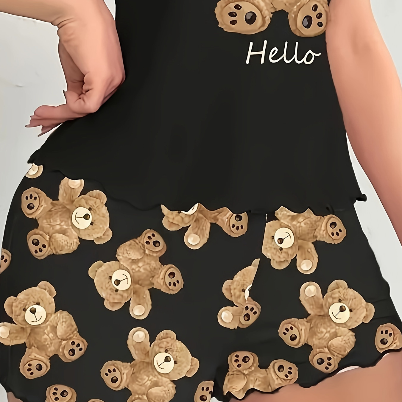 

Women's Cute Cartoon Bear Shorts, Polyester 95% Elastane 5% Knit Fabric, Sleepwear, 140g/m² Lightweight, Comfortable