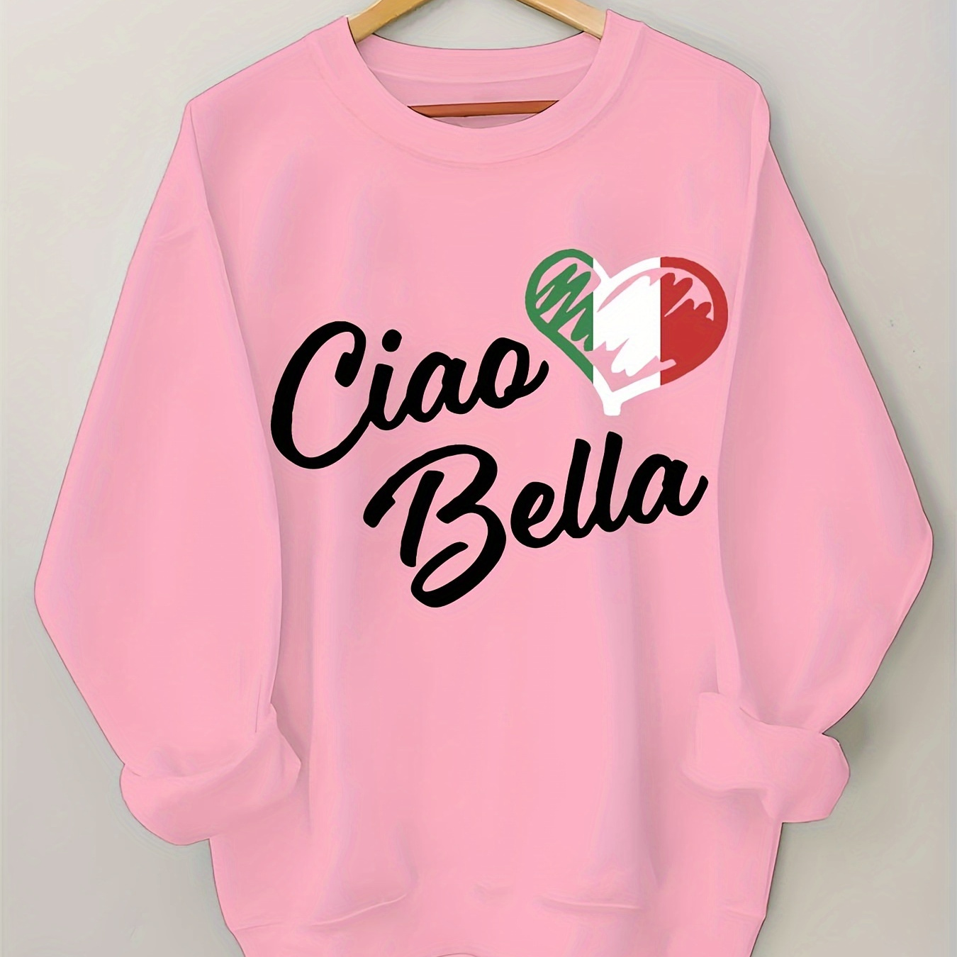 

Italy Letter Print Sweatshirt, Crew Neck Casual Sweatshirt For Winter & Fall, Women's Clothing