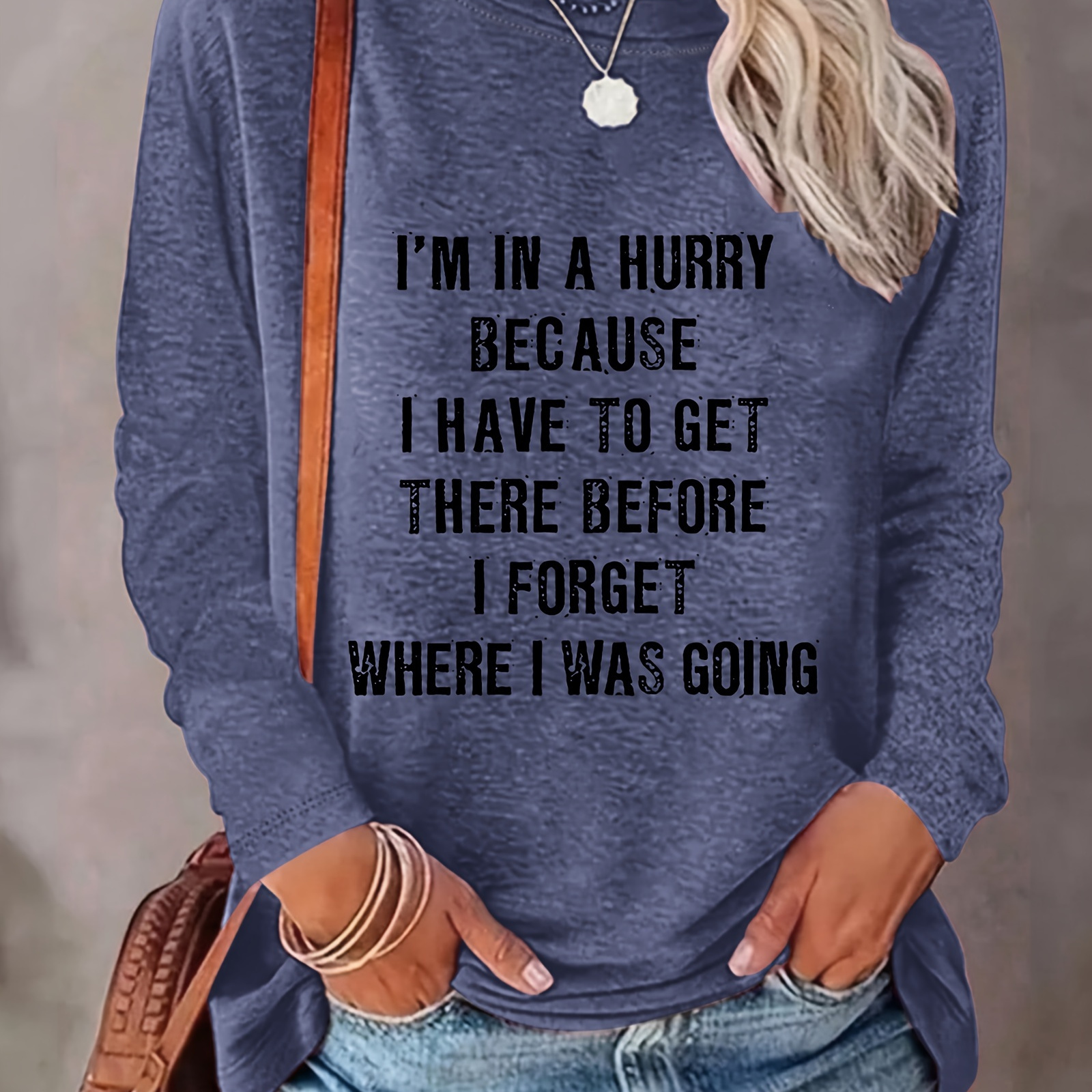 

Letter Print T-shirt, Long Sleeve Crew Neck Casual Top For Spring & Fall, Women's Clothing