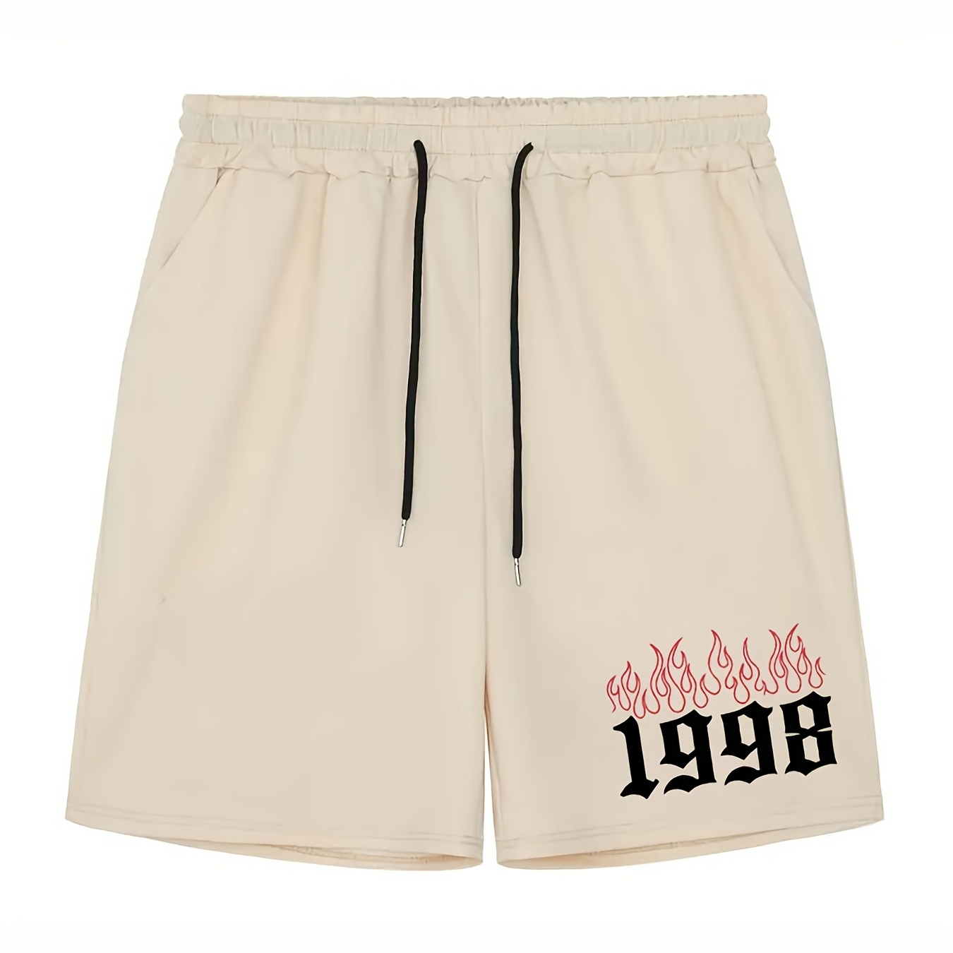 

Men's Casual "1998" Fire Print Pockets Pleated Shorts For Summer