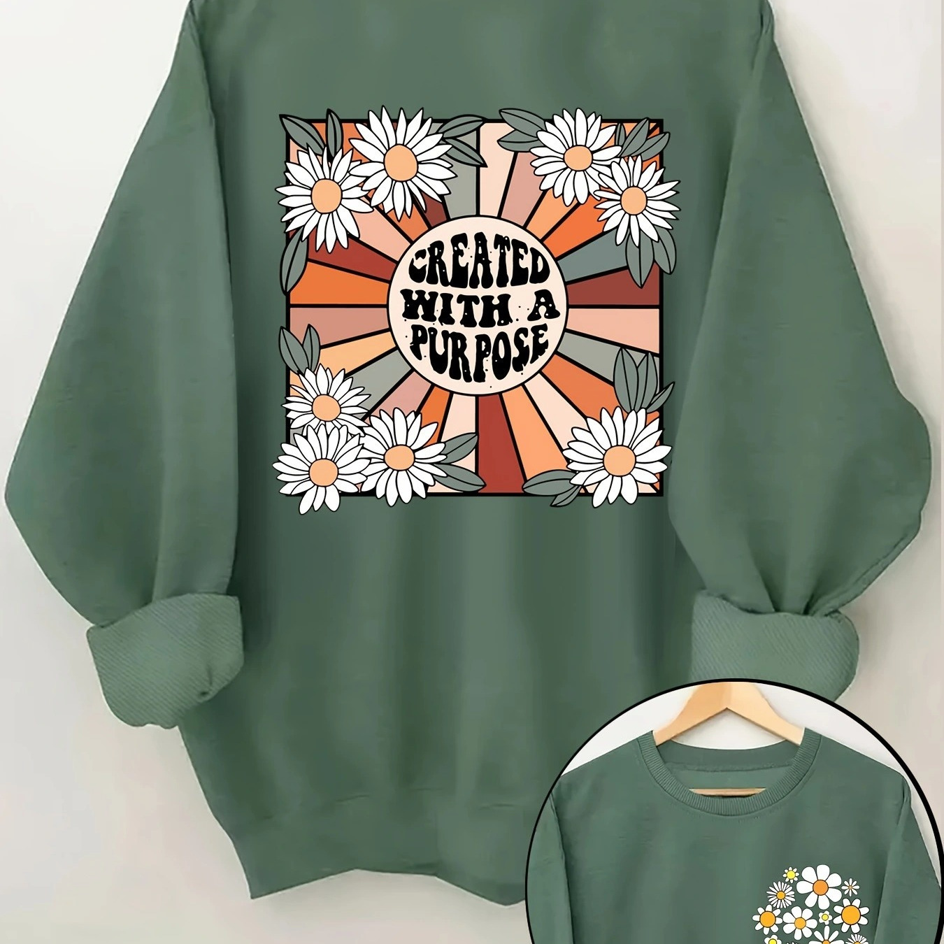 

Sweat-shirt à imprimé floral, sweat-shirt décontracté à manches longues et col rond pour et , vêtements pour femmes.