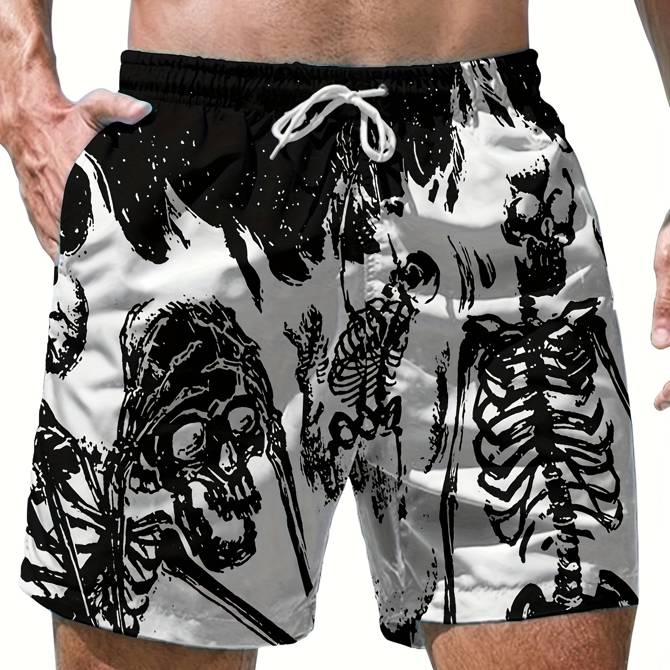 

Men's Casual Simple Style Comfy Shorts With Drawstring And Pockets, Loose Home Pajamas Bottom