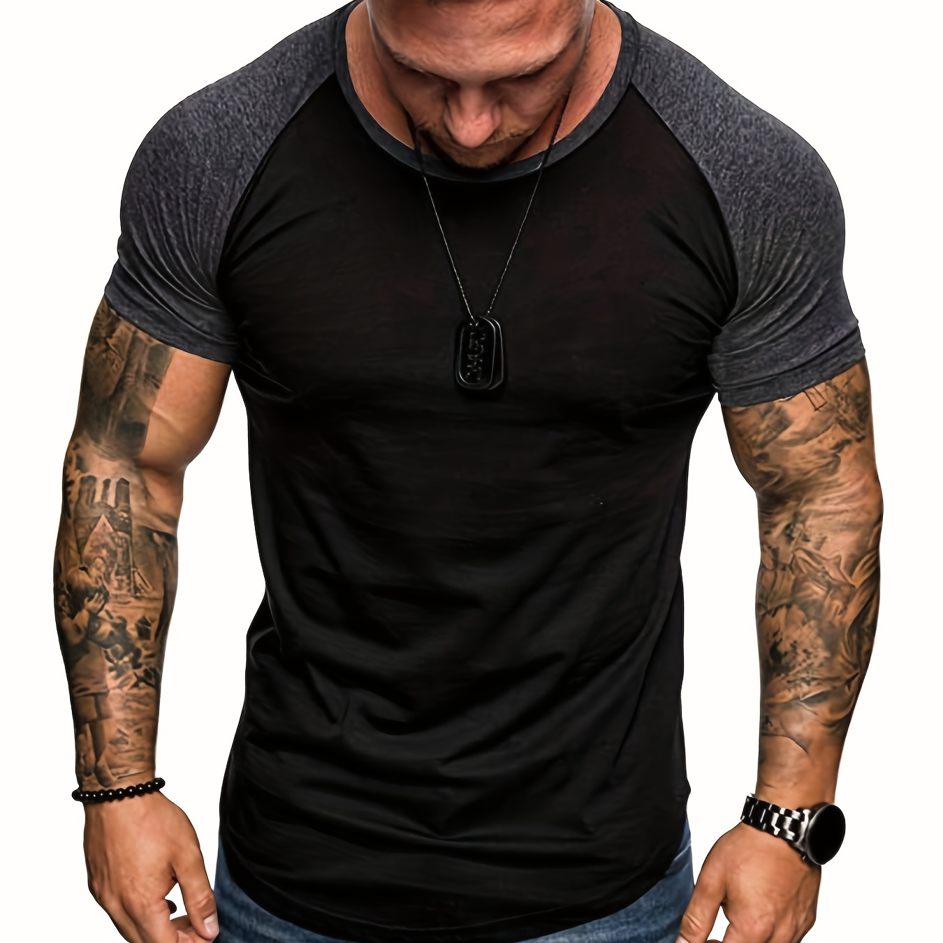 

Contrast Color T-shirt With Crew Neck And Short Sleeve, Casual And Chic Tops For Men's Summer Outdoors Wear