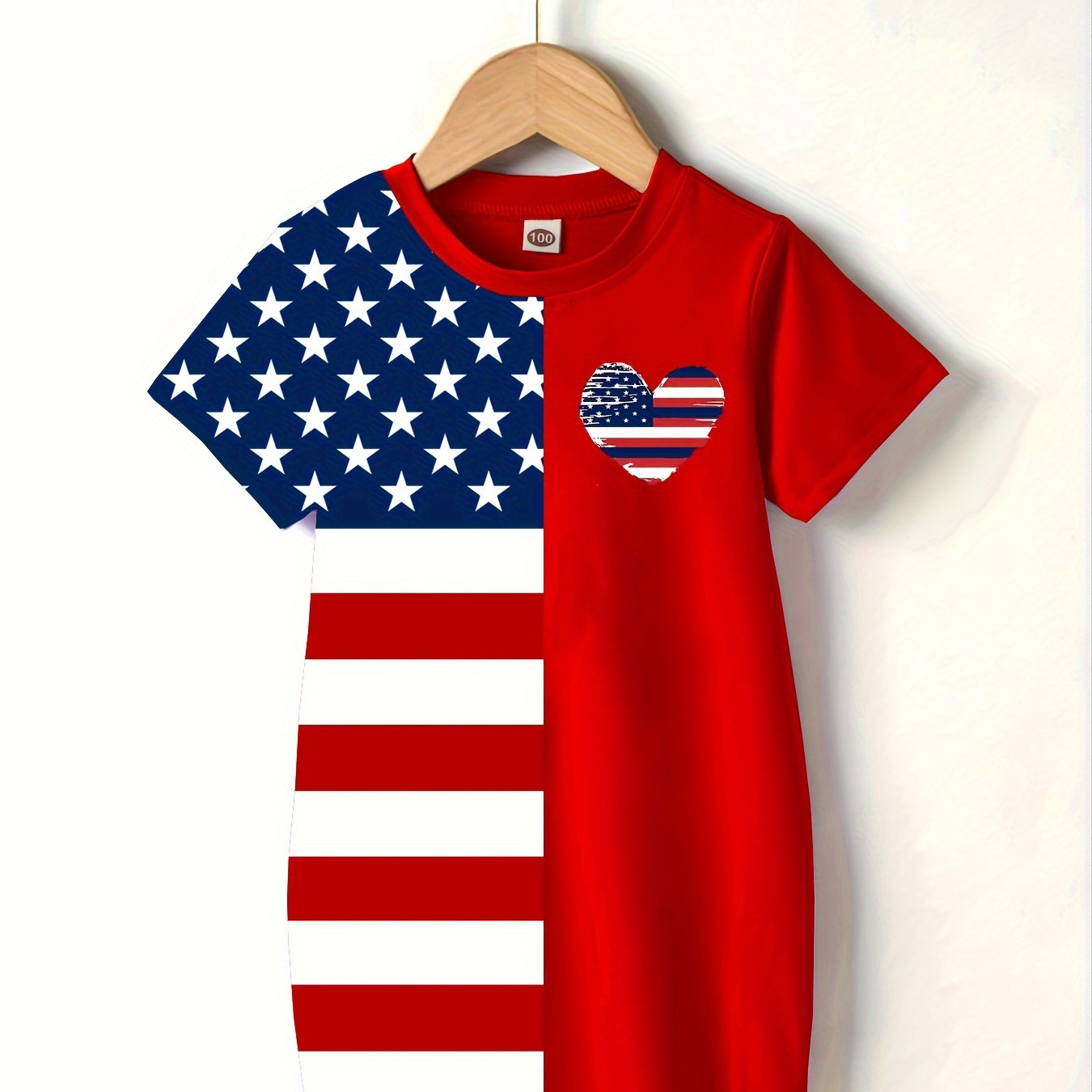 

Girls Splicing American Style Graphic Crew Neck Short Sleeve Dress For Summer Independence Day Gift