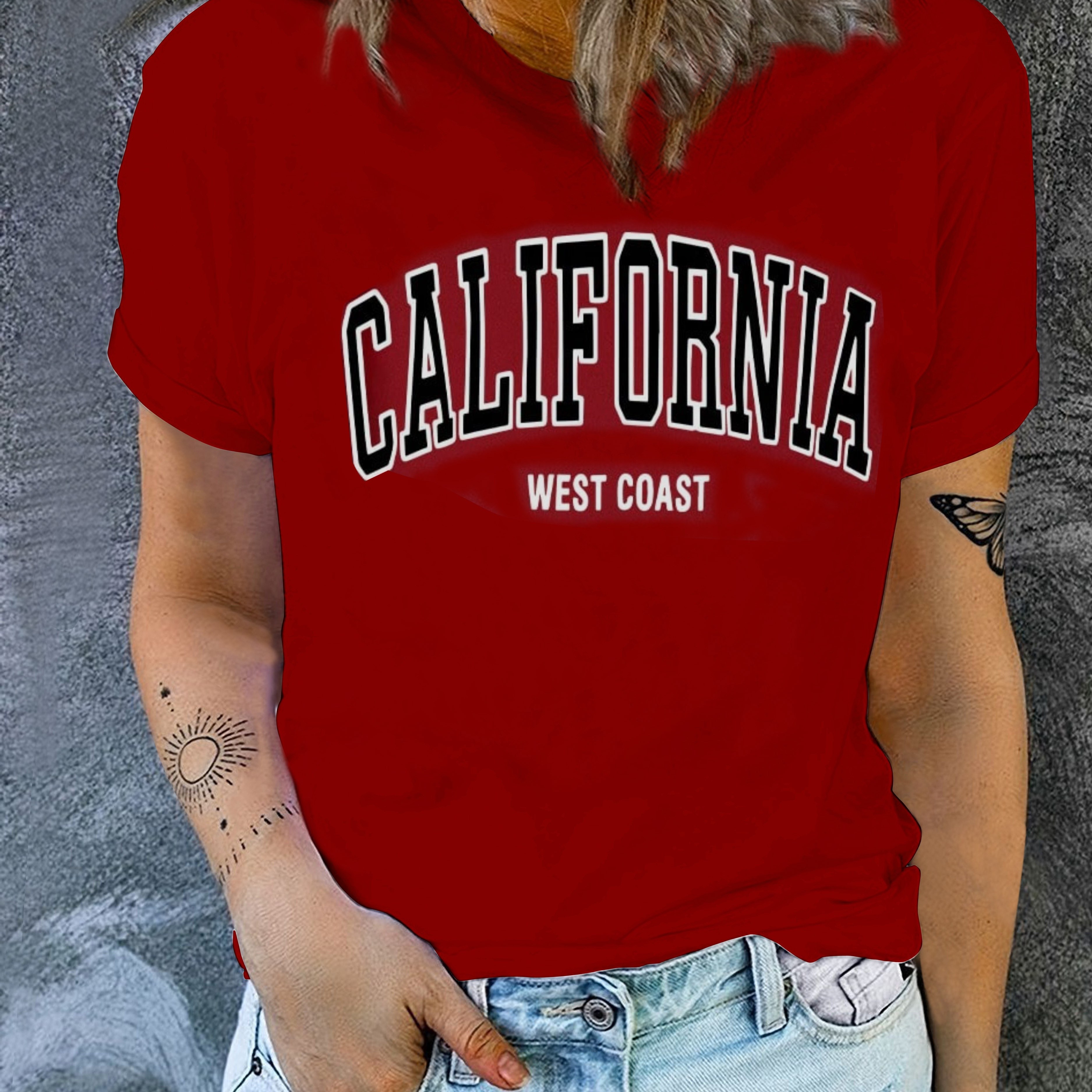 

Letter Print Casual T-shirt, Round Neck Short Sleeves Mid-stretch Sports Tee, Women's Activewear