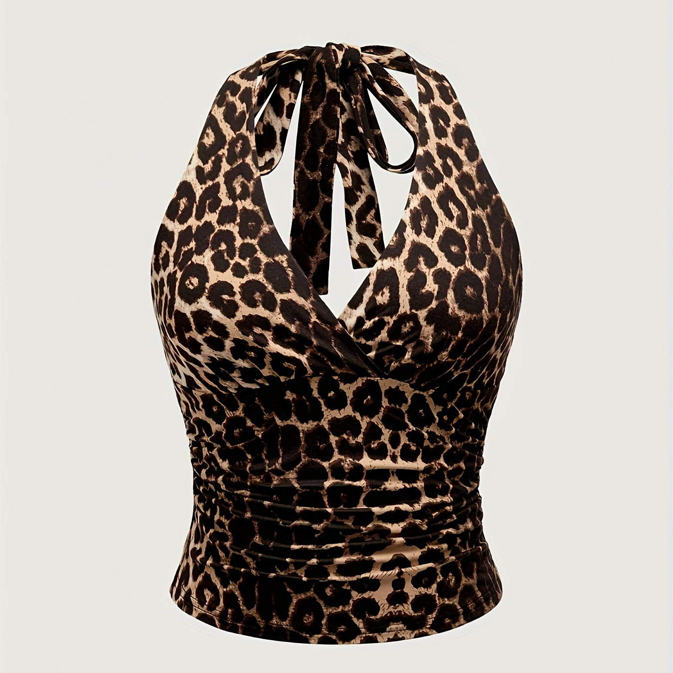 

Y2k Grunge Punk Leopard Print Halter Neck Top For Women, 95% Polyester 5% Spandex, Knit Fabric, Regular Length, Slingback Camisole With Applique Detail