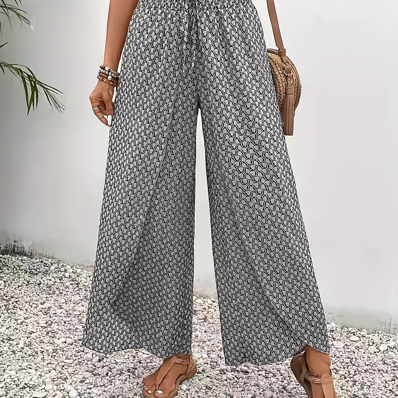 

Allover Print Wide Leg Petal Pants, Casual Loose Pants For Spring & Summer, Women's Clothing
