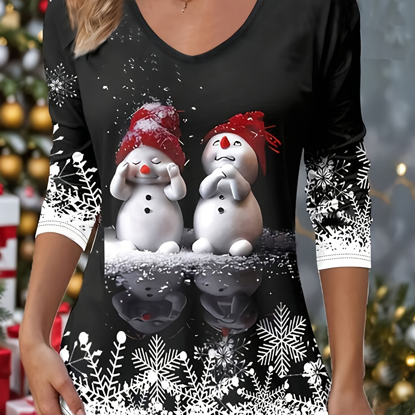 

's Christmas Snowman V- T- - Long , & , Washable