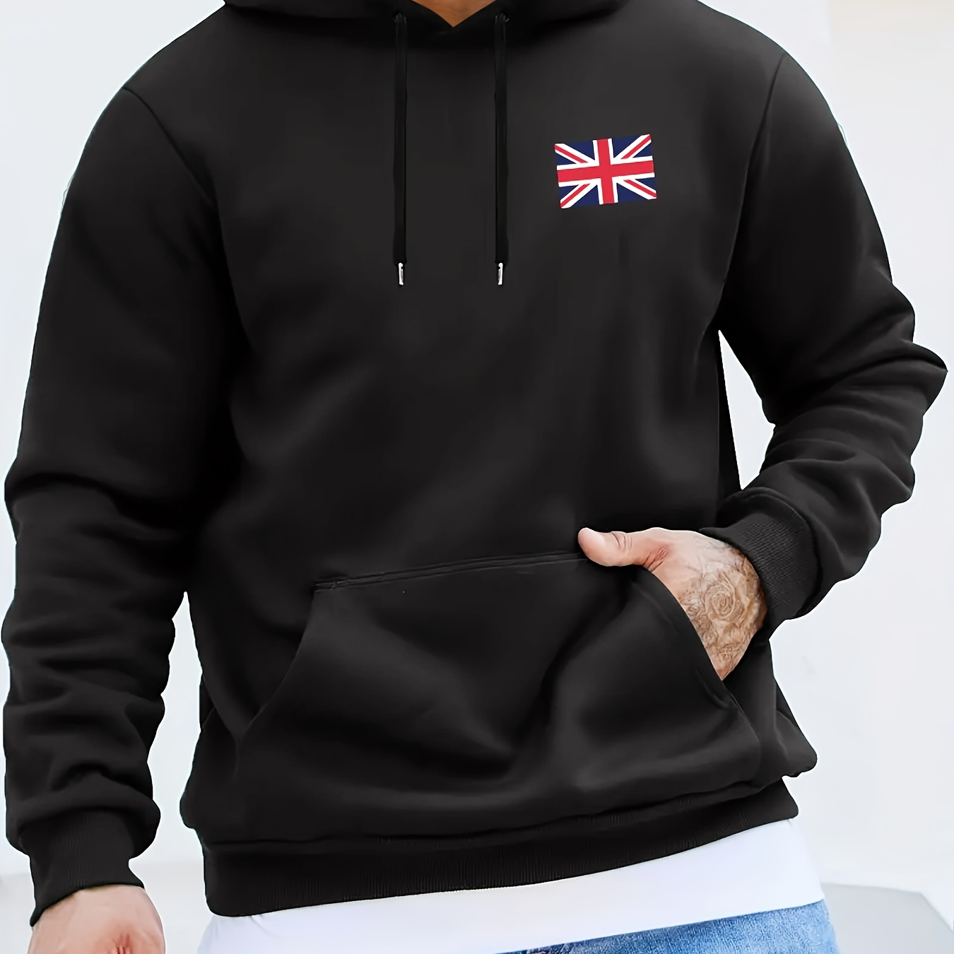 

Uk National Flag Print Hoodie, Cool Sweatshirt For Men, Men's Casual Hooded Pullover Streetwear Clothing For Spring Fall Winter, As Gifts