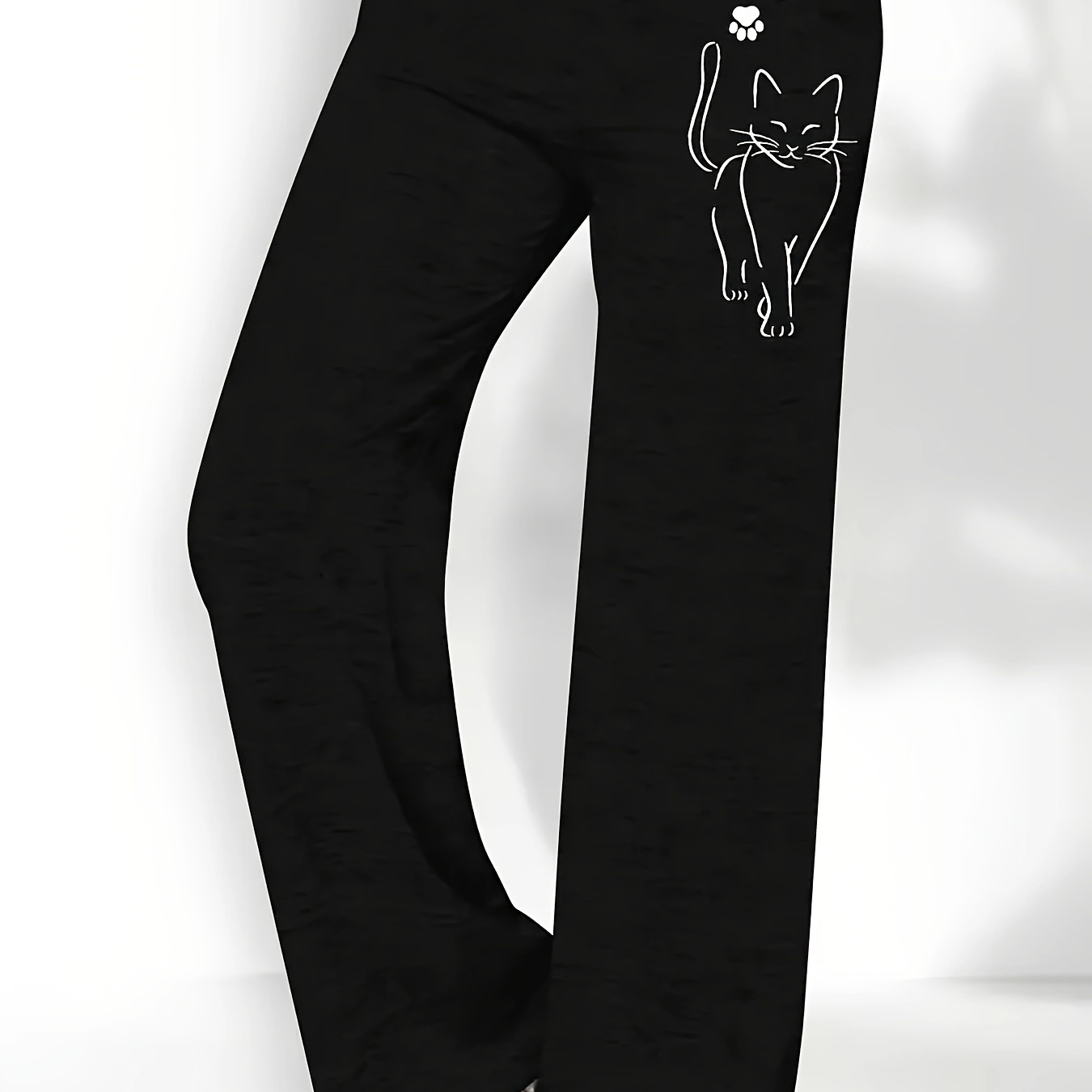 

Cat Print Pants, Elastic Waist Casual Pants, Women's Clothing