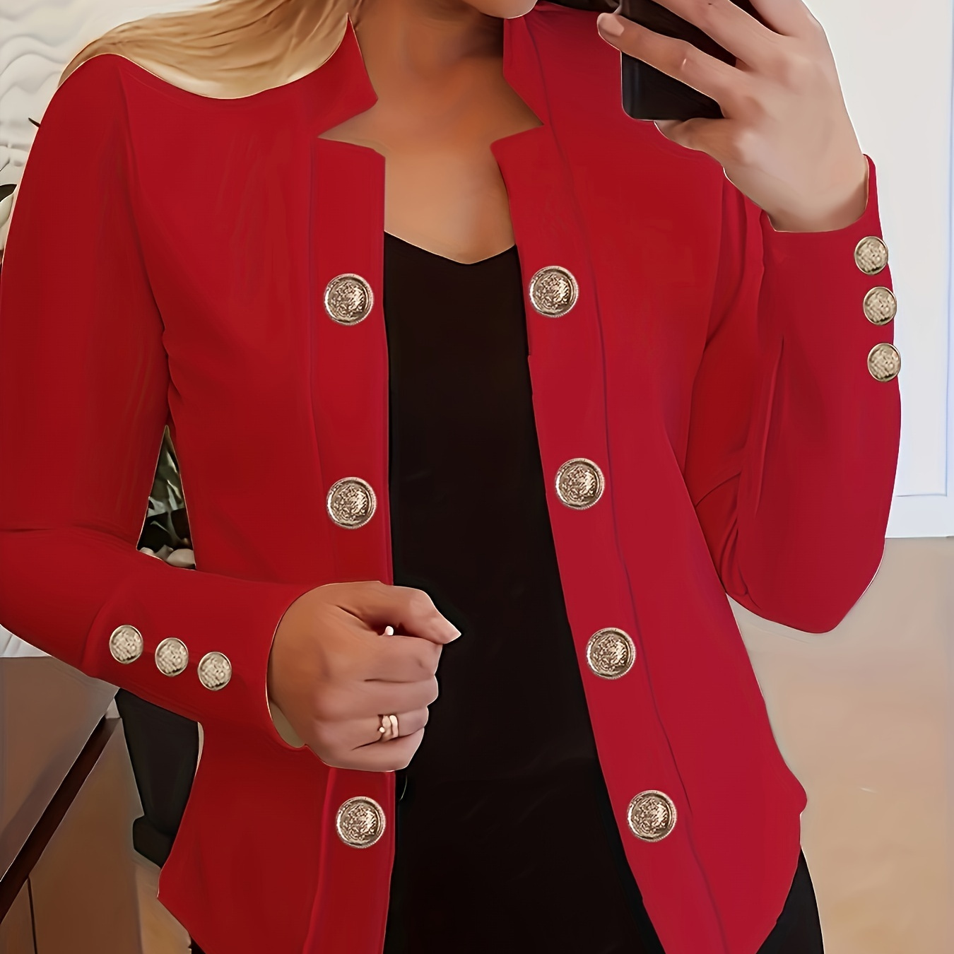 

Cardigan Chic Unicolore à Double Boutonnage pour Femmes - Manches Longues, Mélange de Polyester Décontracté, Col Épaule Dénudée, Lavable en Machine, pour Toutes les