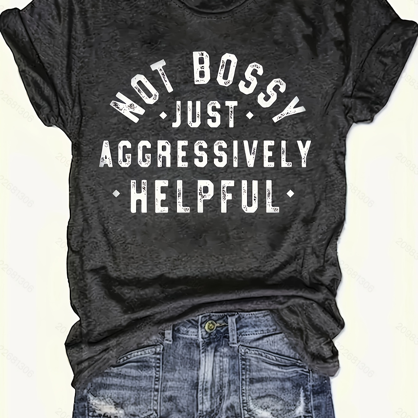 

Not Bossy Print Soft T-shirt, Casual Crew Neck Short Sleeve T-shirt For Spring & Summer, Women's Clothing