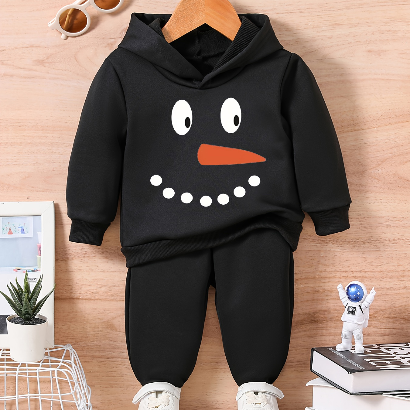 

Boys' Cozy Snowman Hoodie & Sweatpants Set - Casual, Stretchy Polyester For Fall/winter, Outdoor