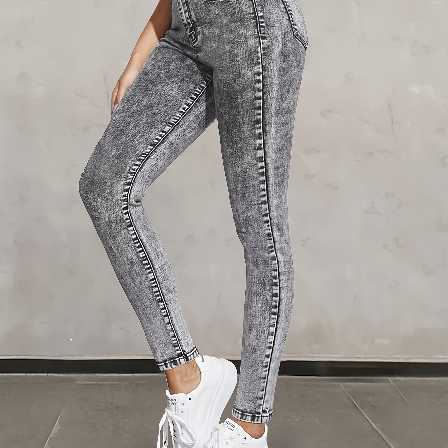 

Pantalon skinny en denim gris délavé, style décontracté, polyvalent, pour femme.