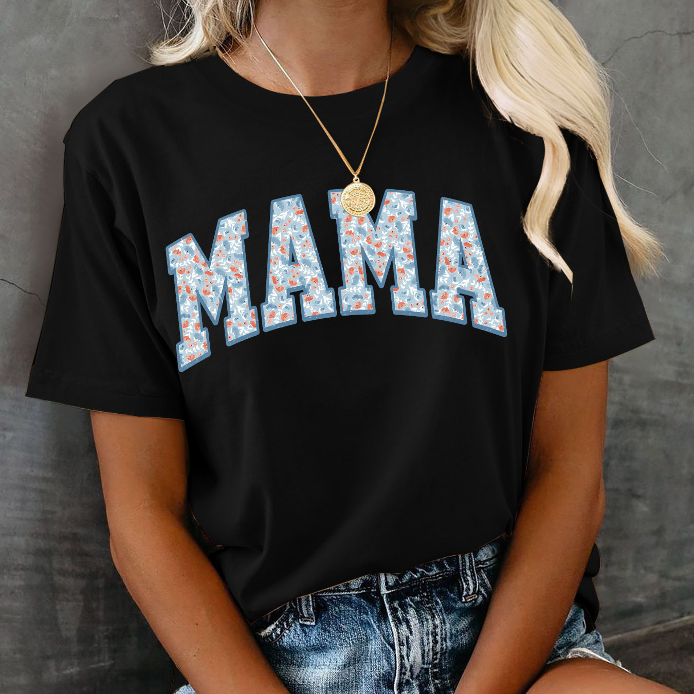 

Mama Print Crew Neck T-shirt, Casual Short Sleeve Top For Spring & Summer, Women's Clothing