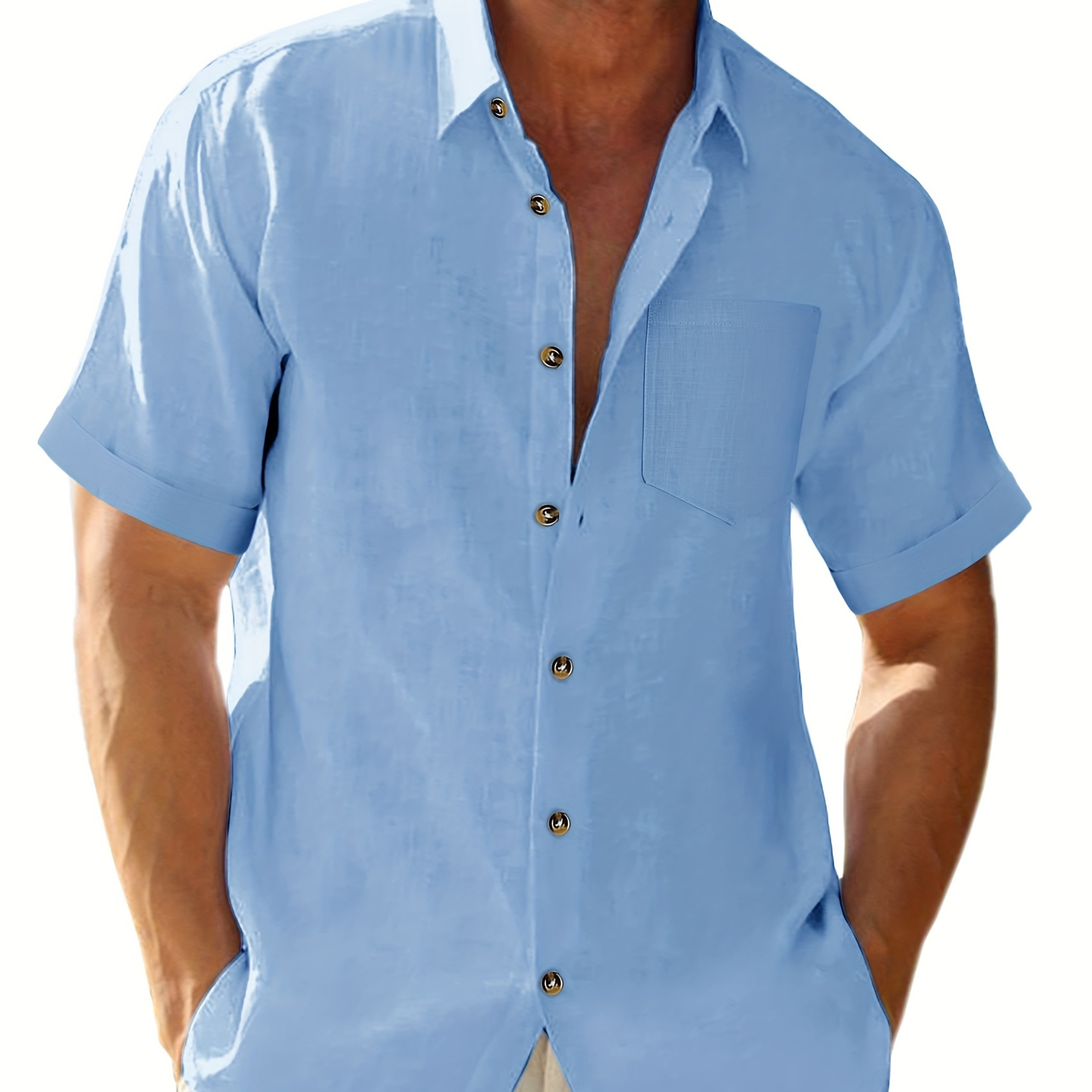 

Solid Men's Casual Summer Short Sleeve Button Down Shirts, Gift For Men