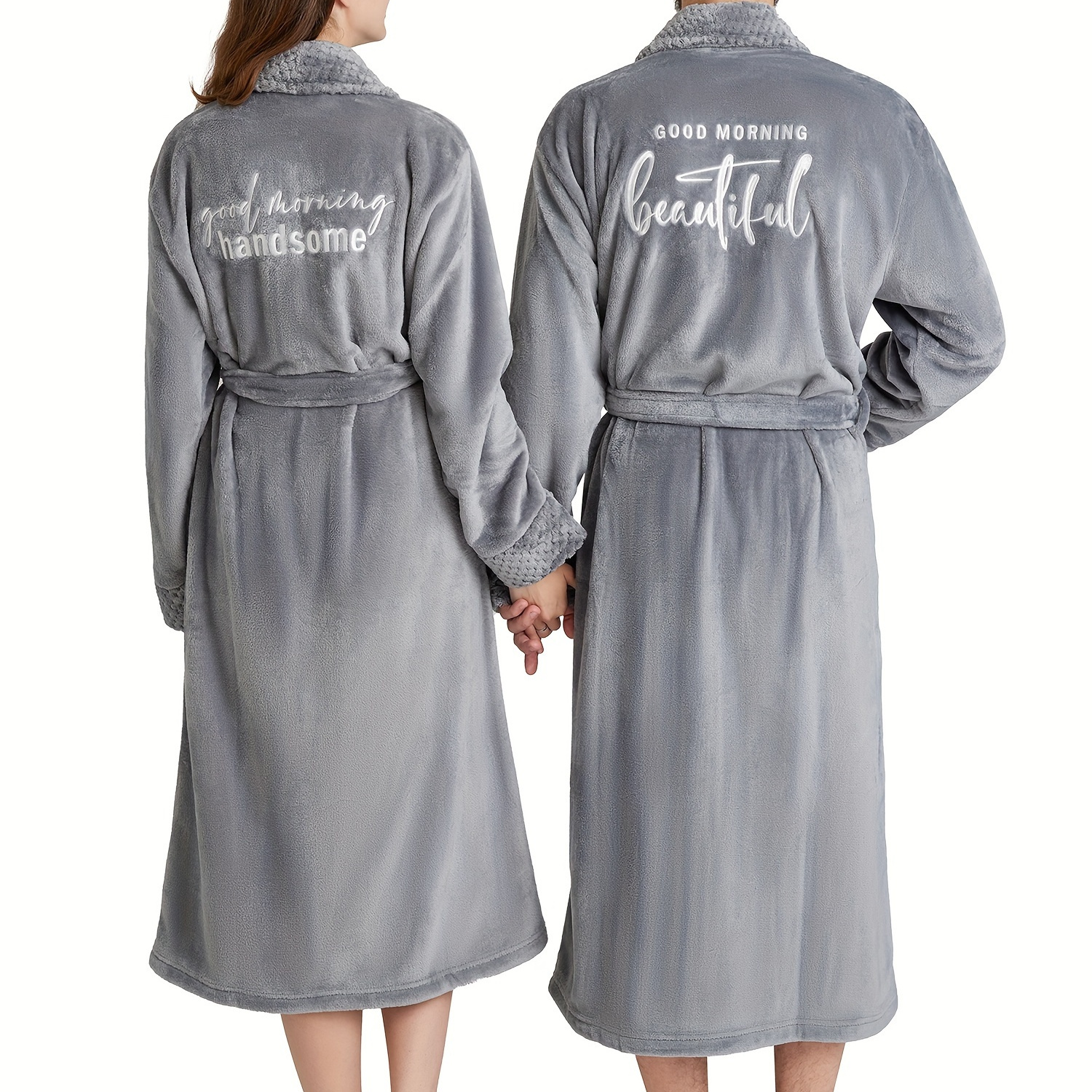 

Aw Bridal 2pcs His And Hers Robes Plush Kiomono Robes For Couple Bride Robe For Bridal Party Bathrobe With Embroidery Christmas Wedding Anniversary Engagement Gifts, Beautiful/handsome