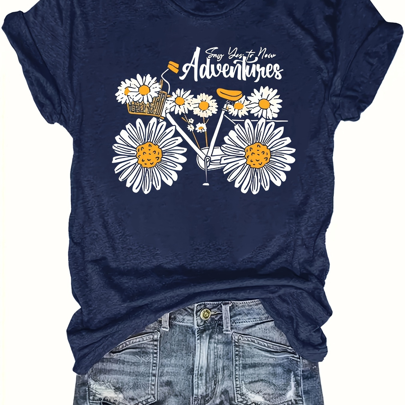 

Floral Print T-shirt, Short Sleeve Crew Neck Casual Top For Summer & Spring, Women's Clothing