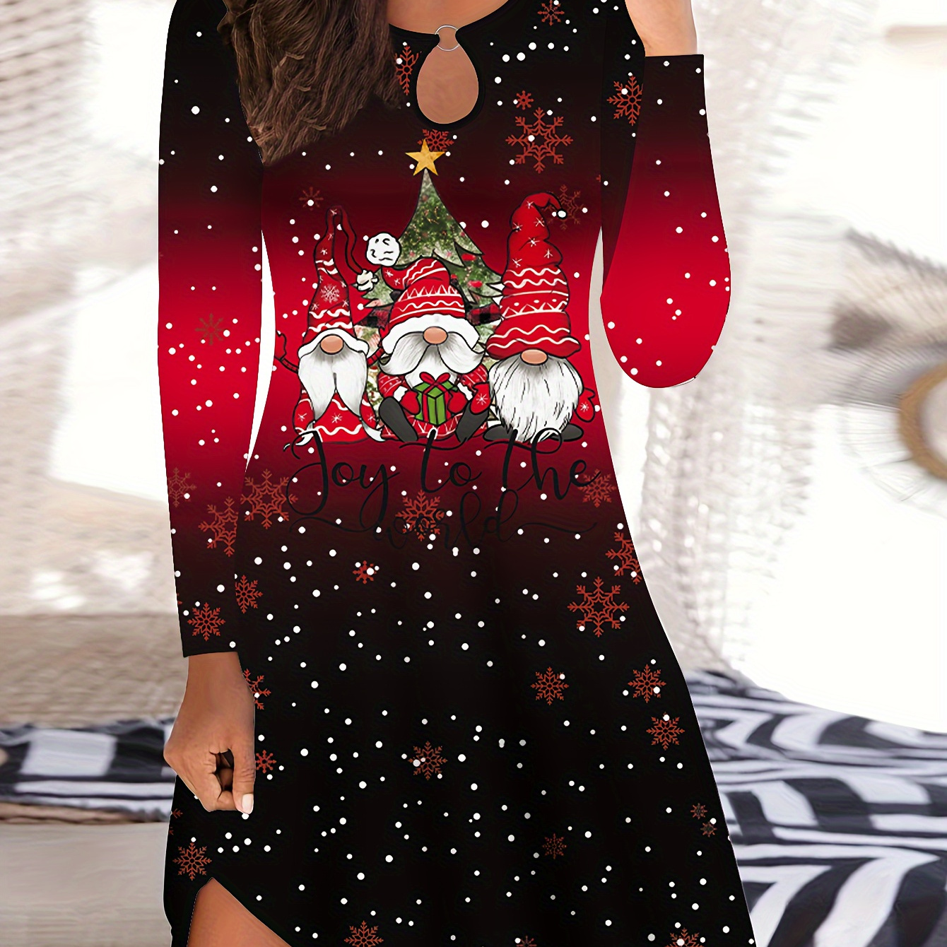 

Chic Women's Christmas Dress With Cute Snowman & Tree Print - Casual Long Sleeve, Round Neck, Stretchy Polyester , Machine Washable