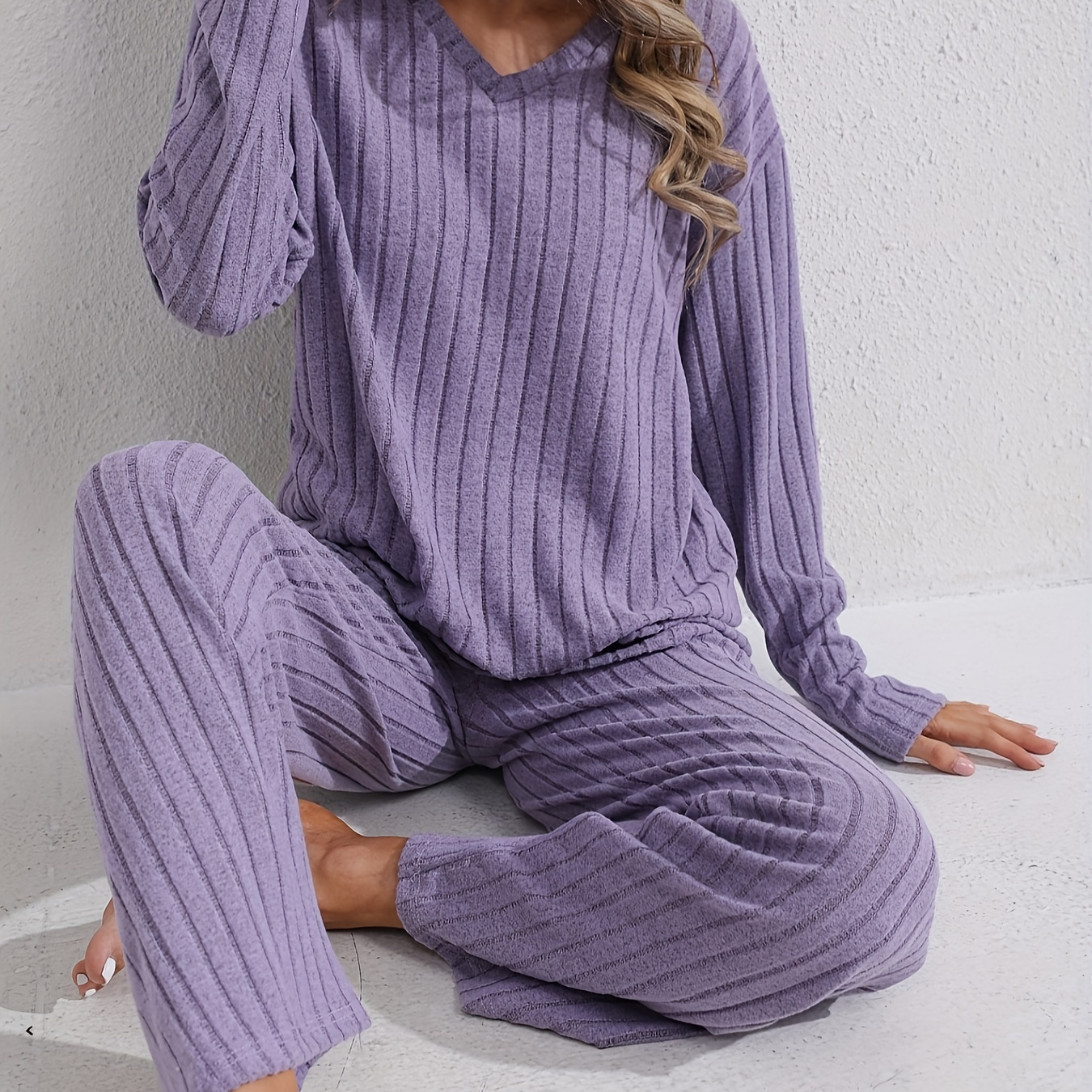 TEMU Simple Long Sleeve And Pants Solid Color Comfortable Fashion Women's Loungewear Set