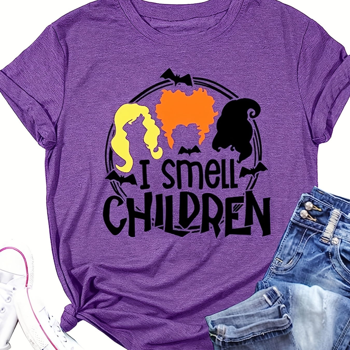 

I Smell Chlldren Print Crew Neck T-shirt, Casual Short Sleeve Top For Spring & Summer, Women's Clothing