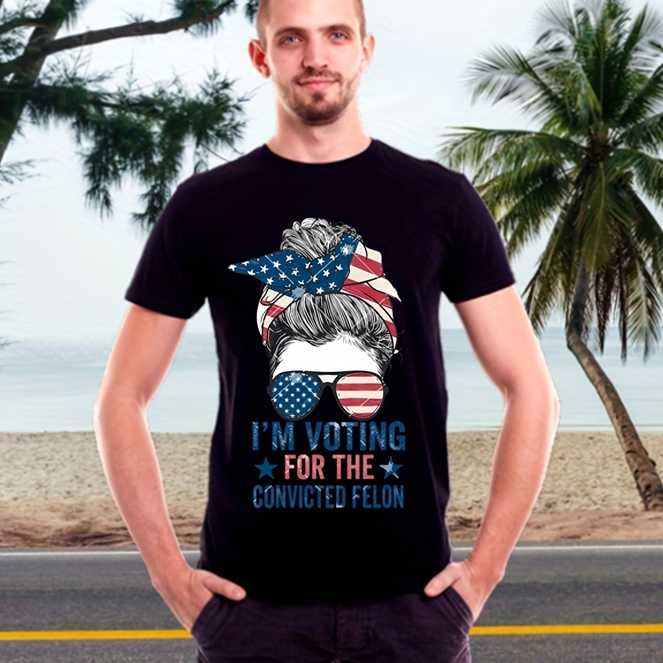 

i'm Voting For The Convicted " Print Men's Crew Neck Short Sleeve Cotton T-shirt, Casual Summer T-shirt For Daily Wear And Vacation Resorts