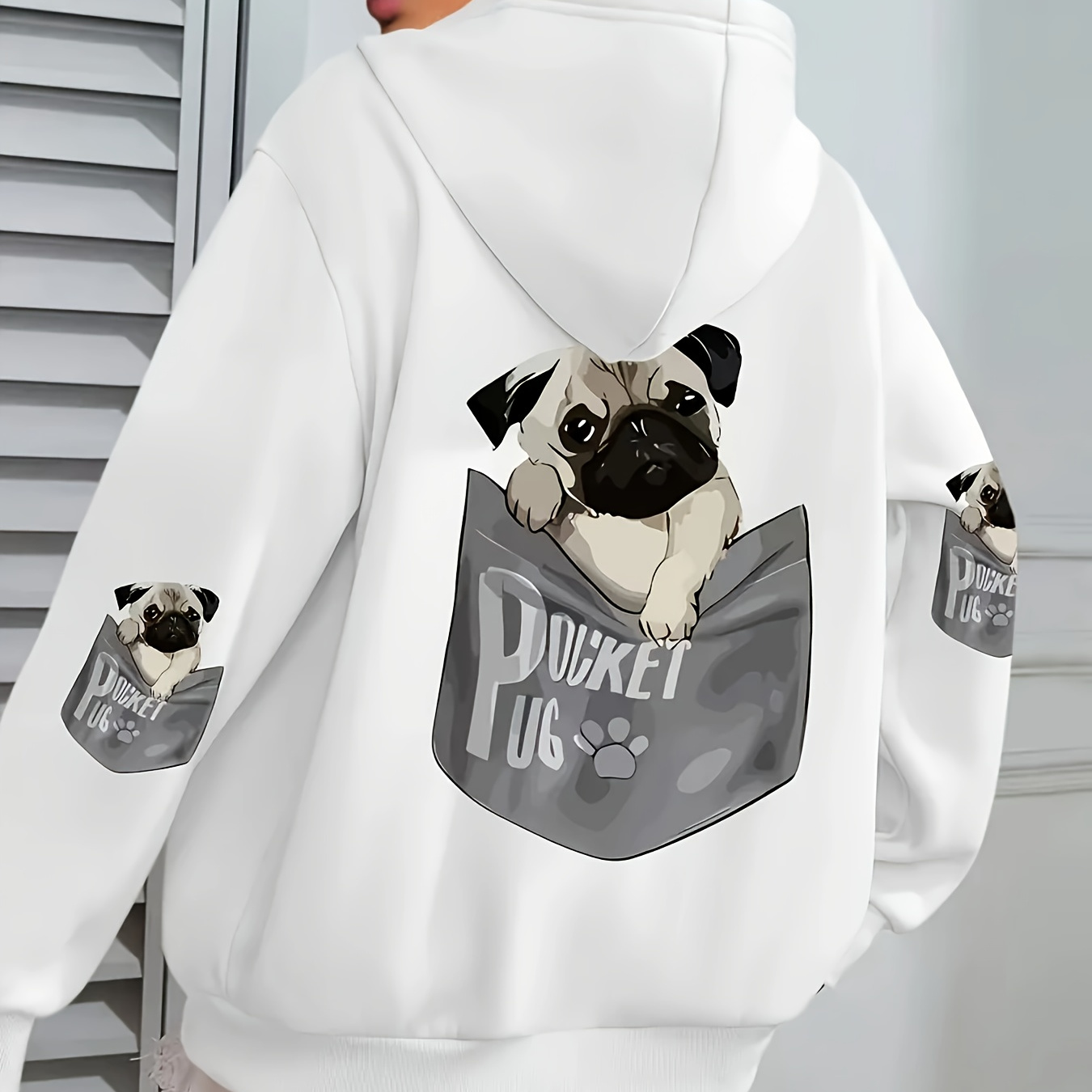 

Pug , Pattern Sweatshirt , Knit Hooded Sweatshirt For Fall/