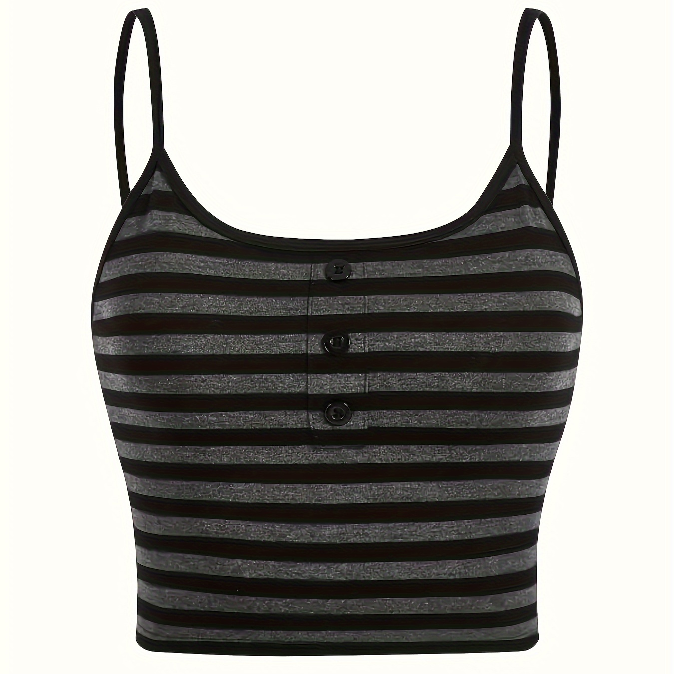 

Women's Striped Slim Fit Top, , Polyester Knit Fabric, Spaghetti Straps, Spring/summer/autumn, Button Detail, Ladies' Vest