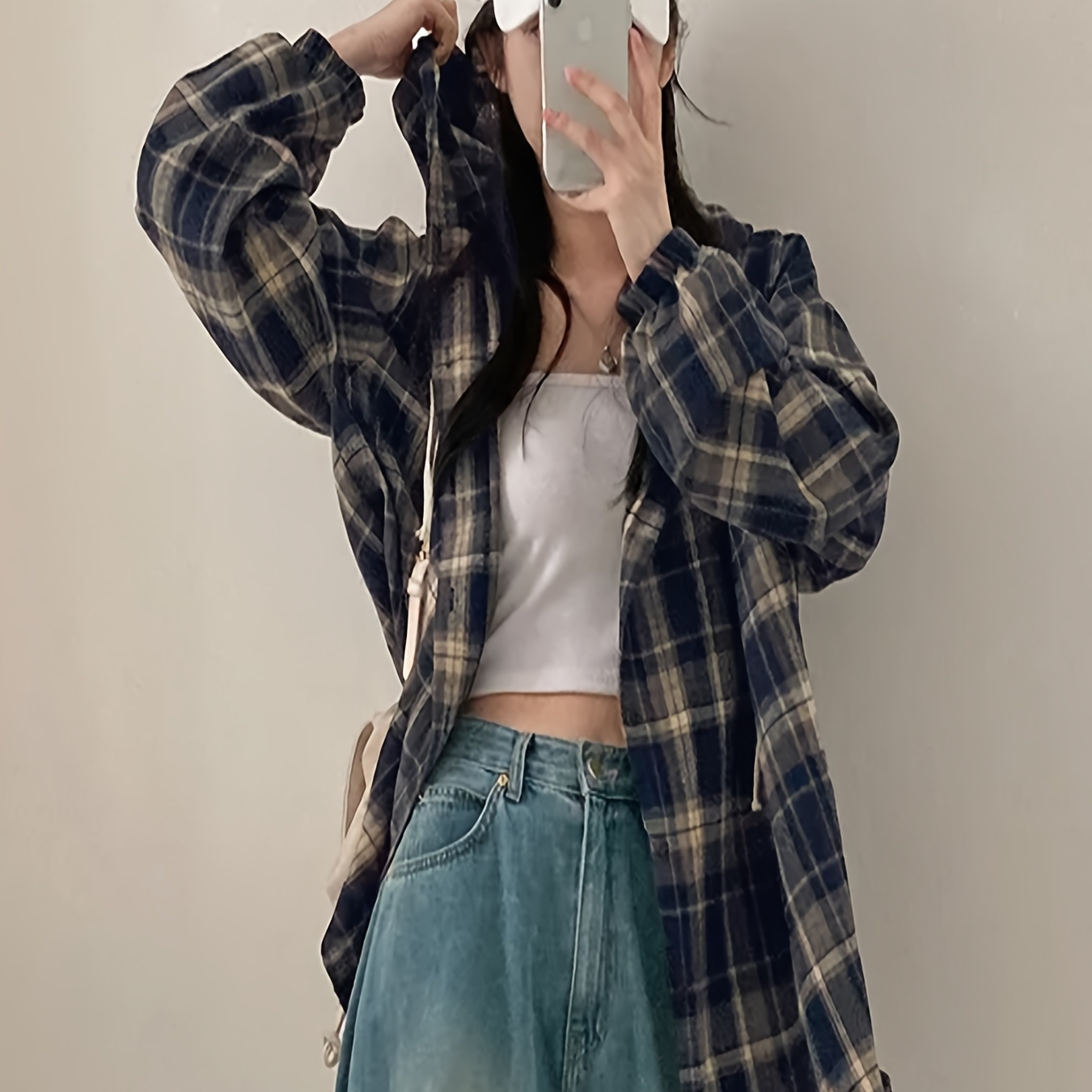 

Brown Plaid Hoodie - Cotton Blend, Casual Style, Long Sleeves, Regular Fit, Spring/autumn Season, No Belt, No Details, Open Front, Woven Fabric, Japanese/korean Collection