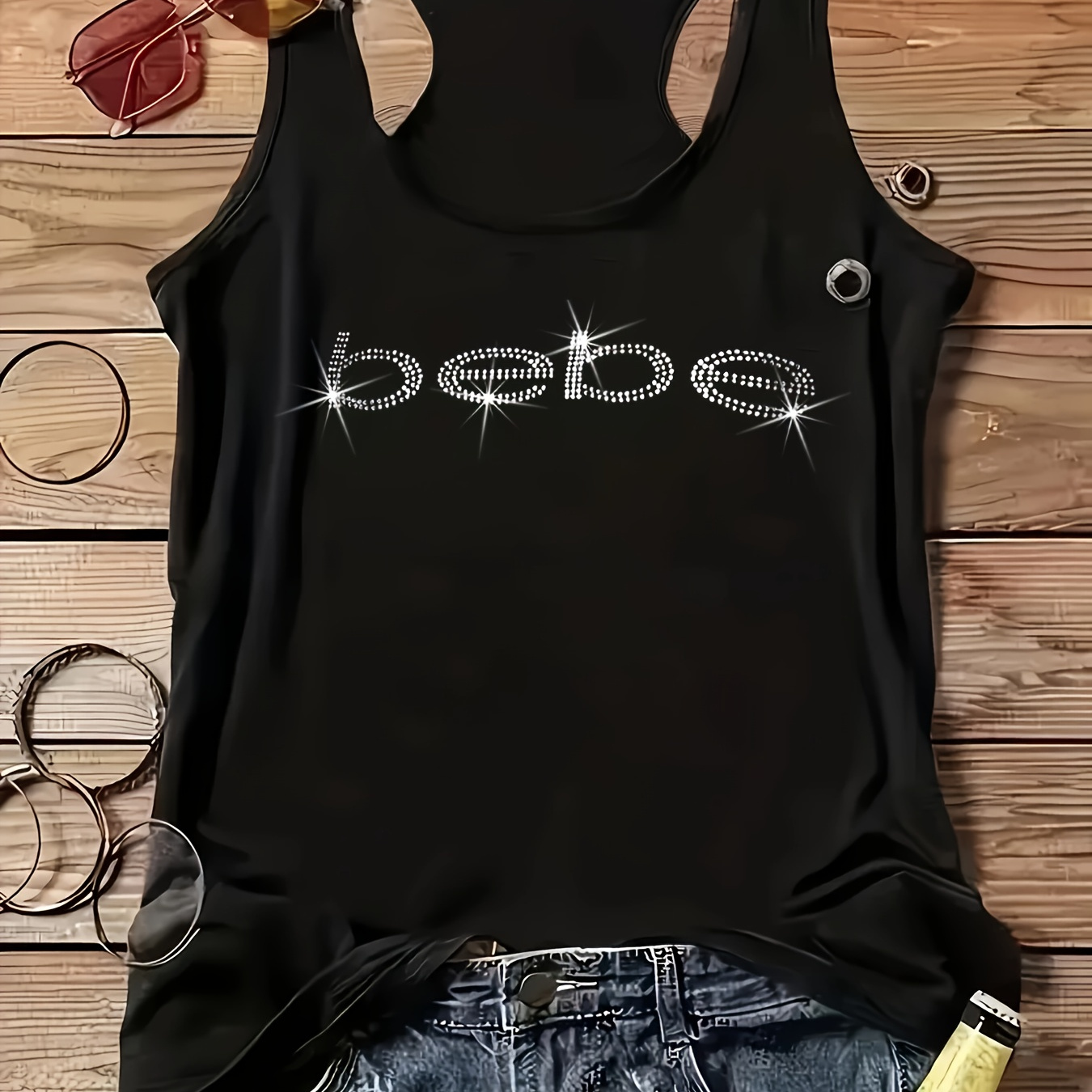 Women'S Plus Size "Bebe" Rhinestone Tank Top