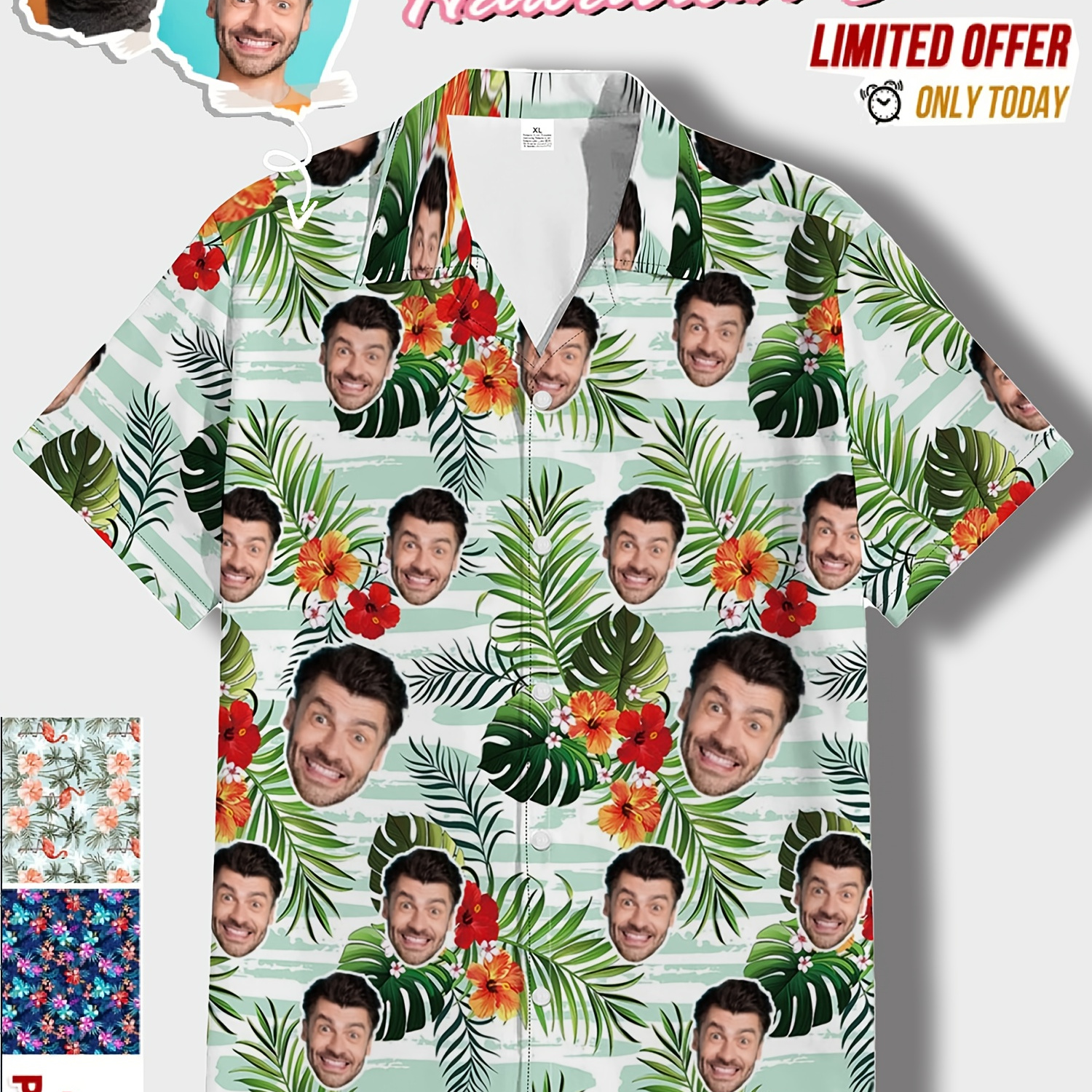 

Custom Personalized Photo Hawaiian Print Men's Summer Fashionable And Simple Short Sleeve Button Casual Lapel Simple Shirt, Trendy And Versatile, Suitable For Dates, Beach Holiday, As Gifts