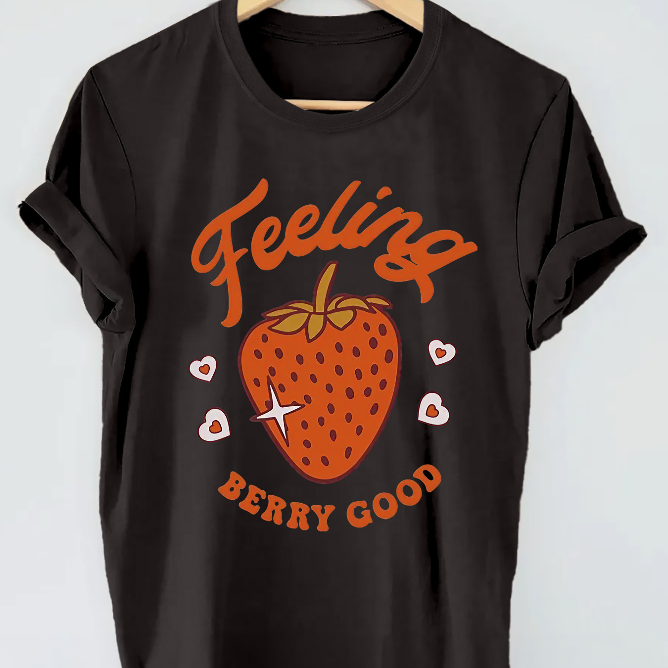 

Strawberry Graphic Print T-shirt, Short Sleeve Crew Neck Casual Top For Summer & Spring, Women's Clothing