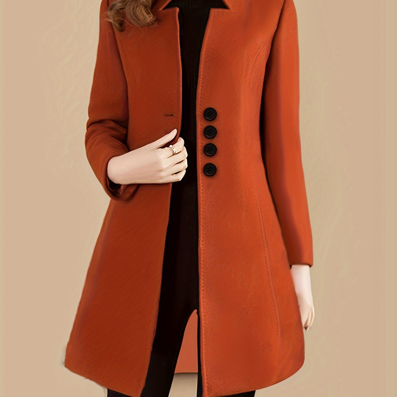 

Single Breasted Solid Coat, Elegant Long Sleeve Versatile Outerwear, Women's Clothing