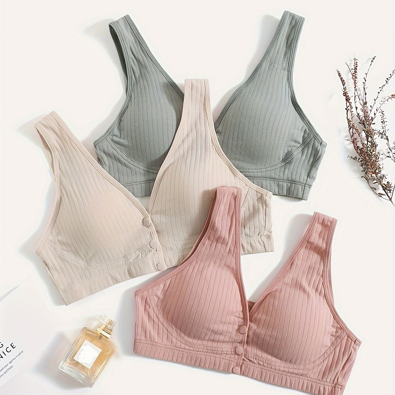 

3pcs Women's Maternity Breast Feeding Bras, Front Open Clasp Comfortable Underwear For Pregnant Women