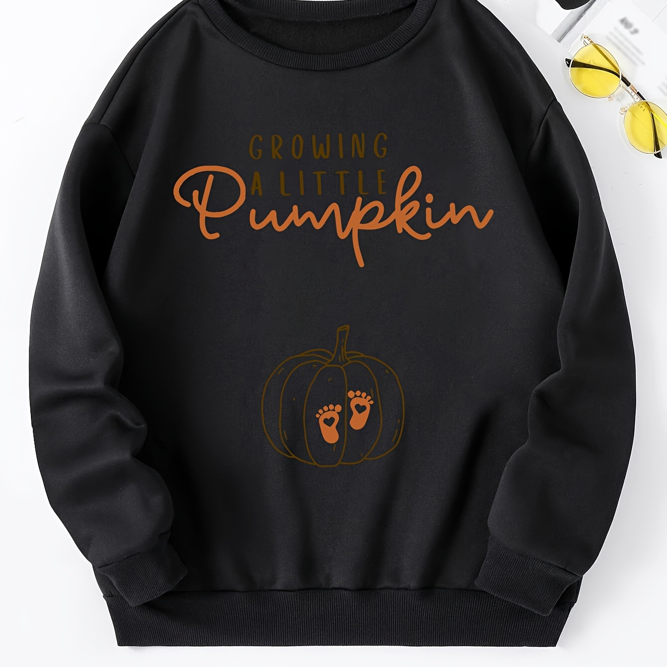 

Women's Casual Crew Neck Sweatshirt With 'growing A ' Print - 100% Polyester Knitted Fabric, Alphabet Pattern - Comfortable Fall/winter Pullover