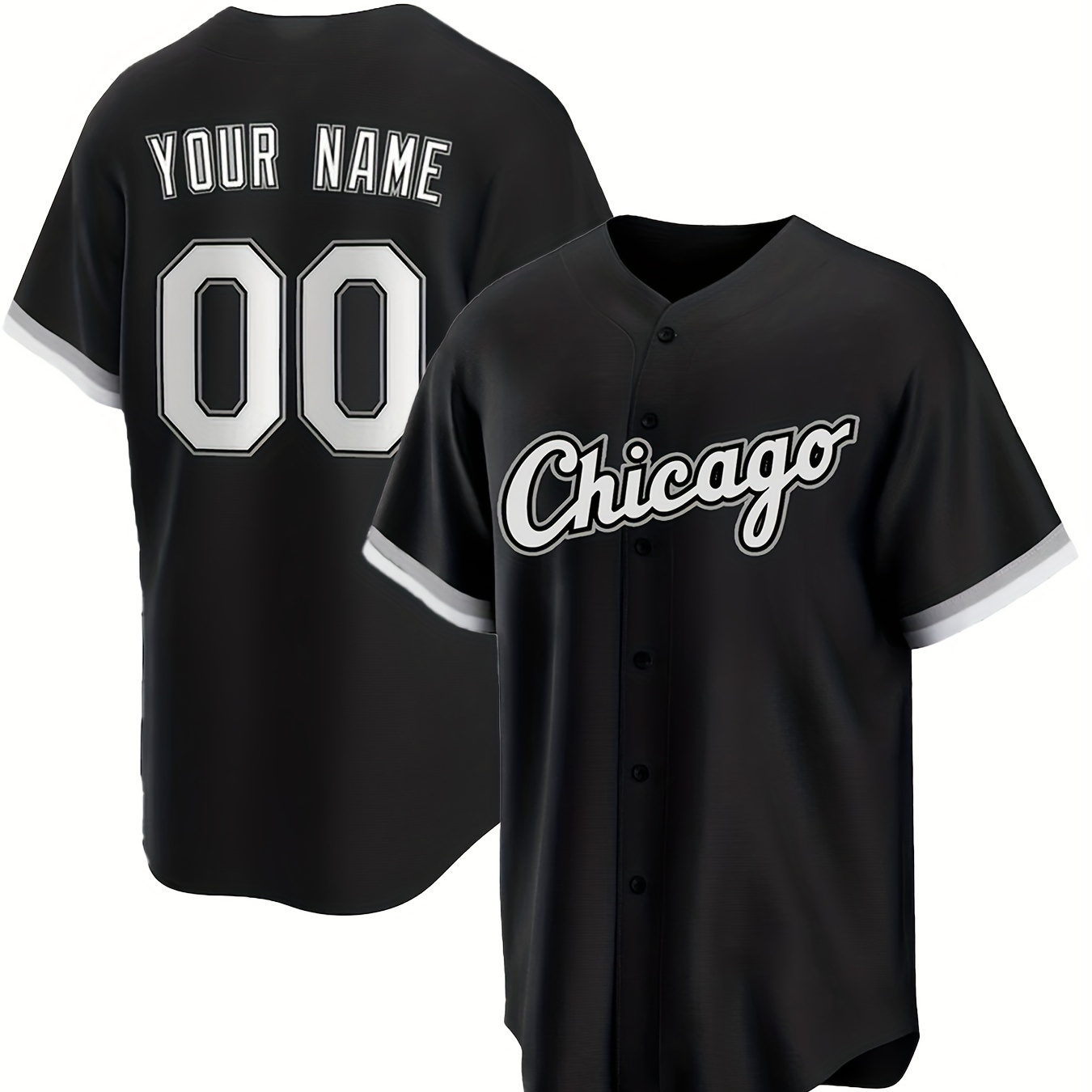

Customized Name And Number Design, Men's Chicago Short Sleeve Loose Breathable V-neck Embroidery Baseball Jersey, Sports Shirt For Team Training