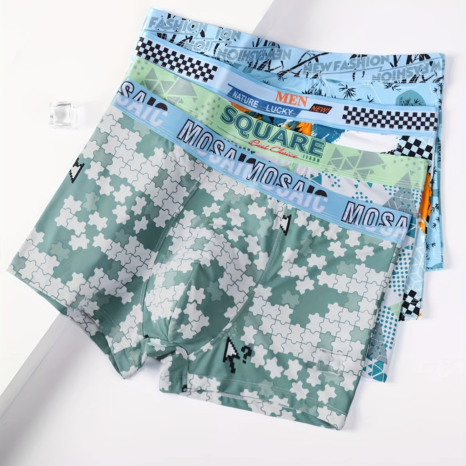 

4pcs Men's Ice Silk Cool Underwear, Fashion Graphic Boxer Briefs, Casual Breathable Soft Comfy Boxer Trunks, Sports Panties