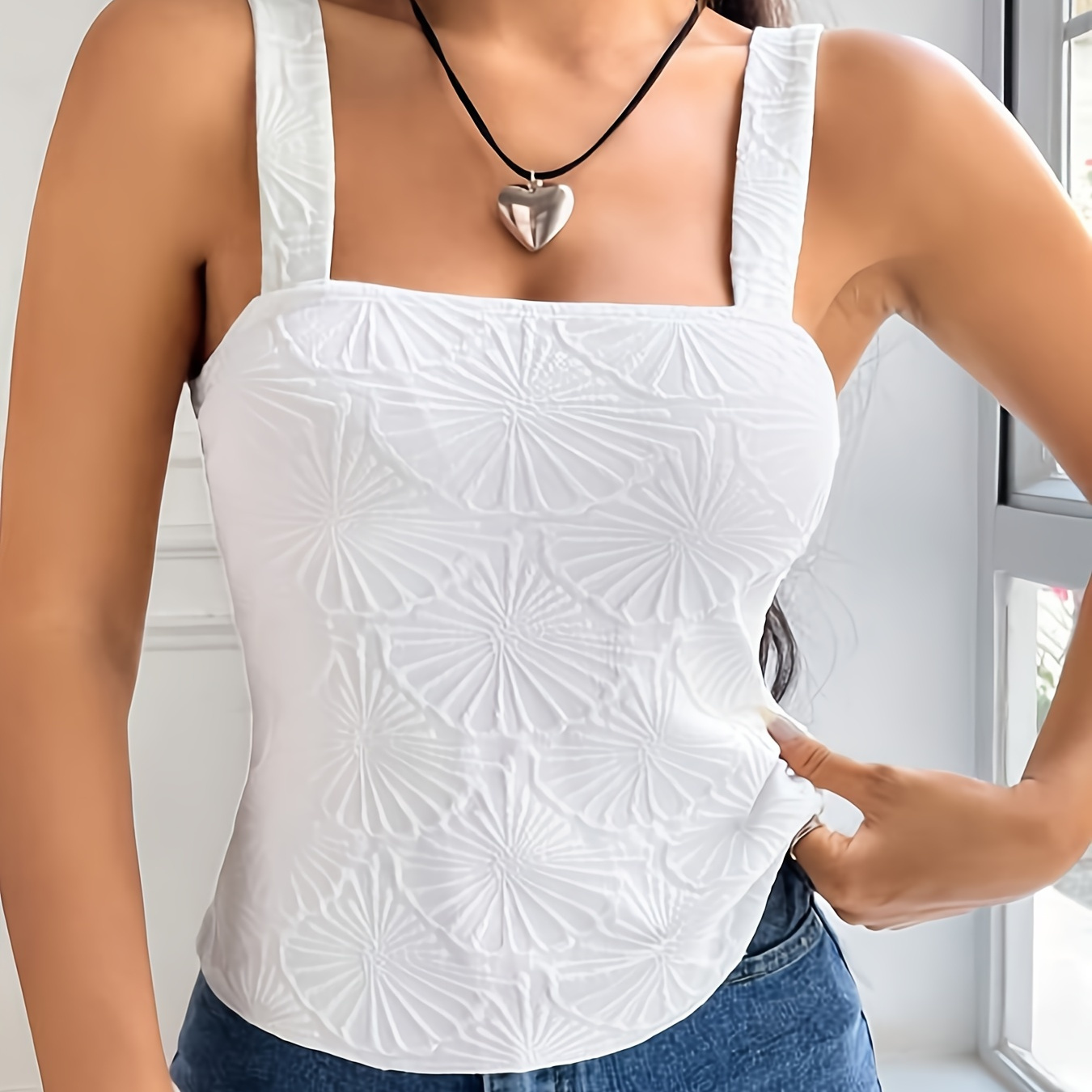 

Textured Wide Strap Top, Sexy Sleeveless Top For Spring & Summer, Women's Clothing