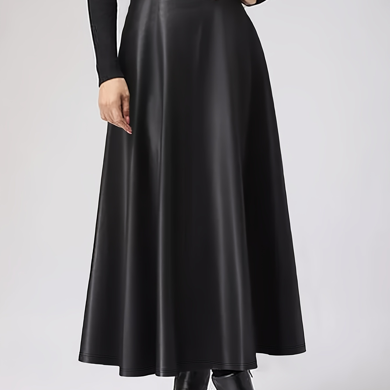 

Elegant High-waist A-line Leather Midi Skirt For Women - Sleek Solid Color, , Non-sheer, Wear, , Fashion|aline Silhouette|polished