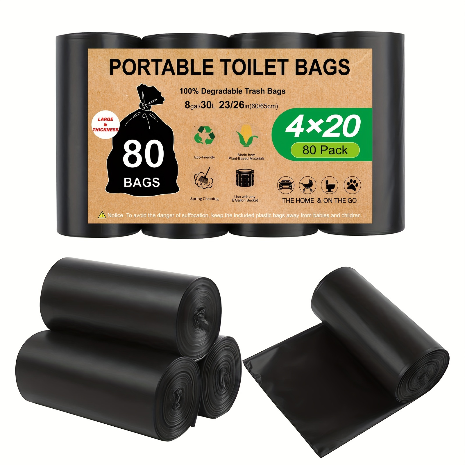 TRIPTIPS Portable Toilet Bags 20 Count Drawstring 8 Gallon Camping Toi