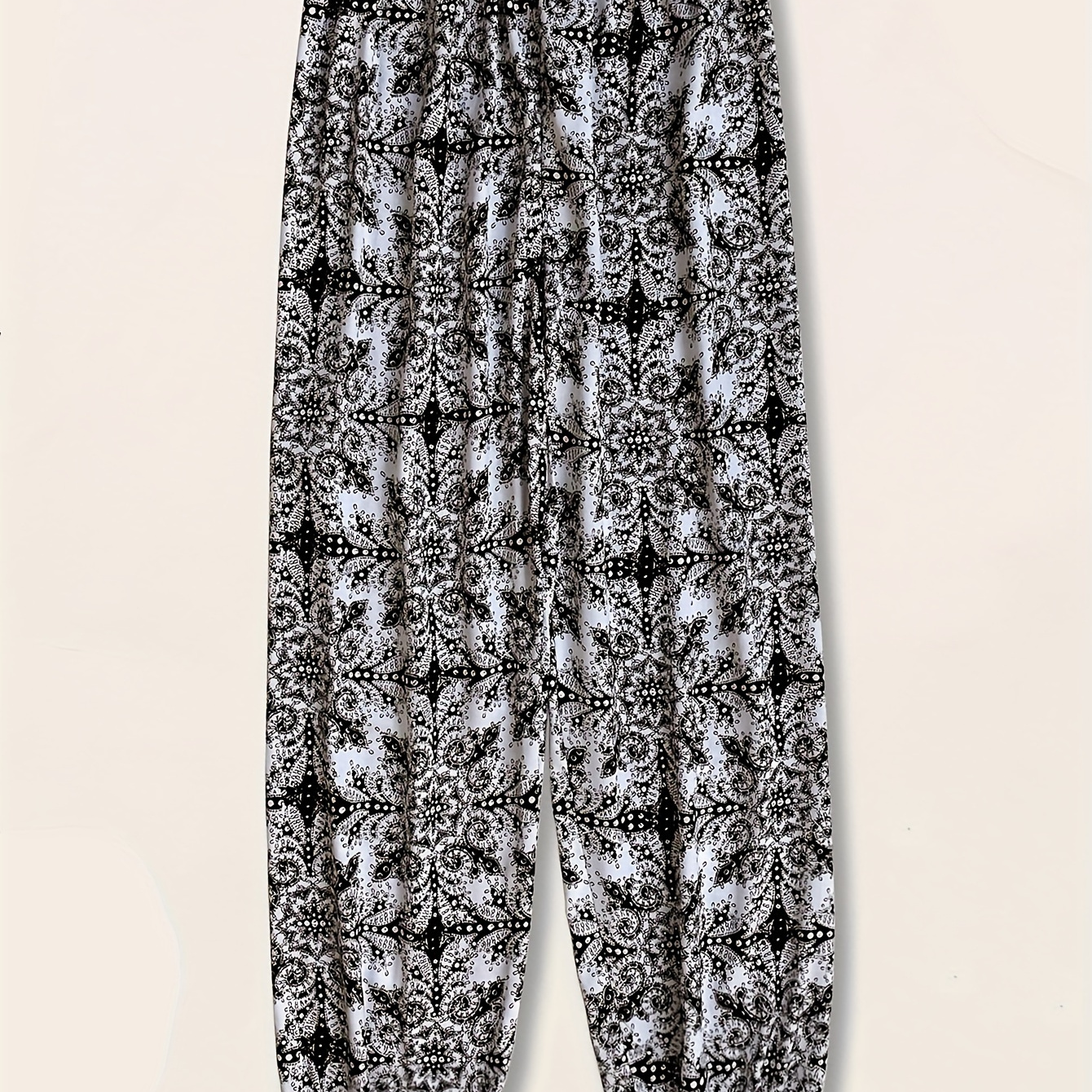 

Tribal Print Fitted Bottom Joggers, Casual Elastic Waist Loose Pants For Spring & Summer, Women's Clothing