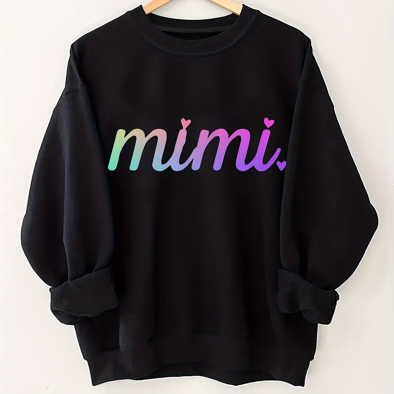 

Plus Size Ombre Mimi Letter Print Pullover Sweatshirt, Casual Long Sleeve Crew Neck Sweatshirt For Fall & Spring, Women's Plus Size Clothing