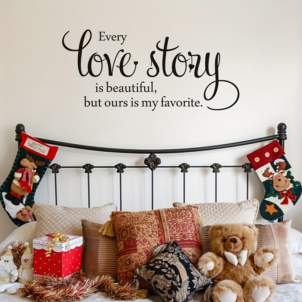 

1pc Every Love Story Is Beautiful But Ours Is My Favorite, Bedroom Wall Decals Quotes Vinyl Art Saying Sticker Family Home Living Room Decor 25×11in
