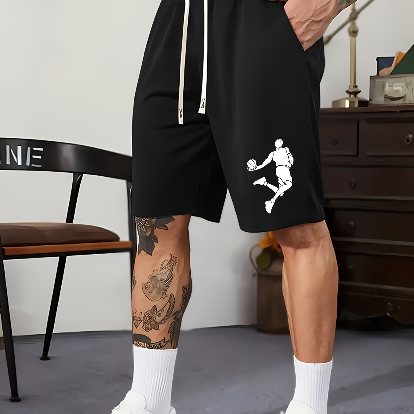 

Basketball Player Print Men's Drawstring Pants Loose Casual Waist Simple Style Comfy Shorts For Spring Summer Outdoor Fitness Holiday Daily Commute Dates