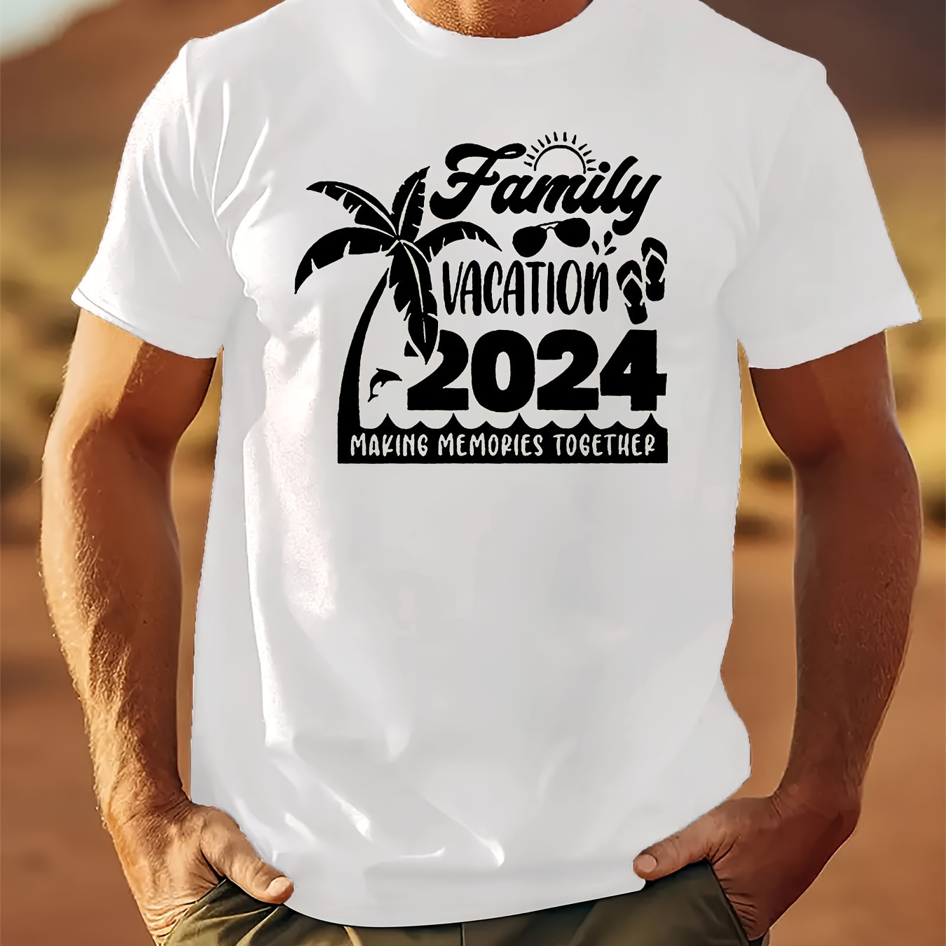 

family Vacation" Print Cotton Short-sleeved T-shirt American Fashion Shirt For Men, Spring And Summer Round Neck Casual Versatile Top