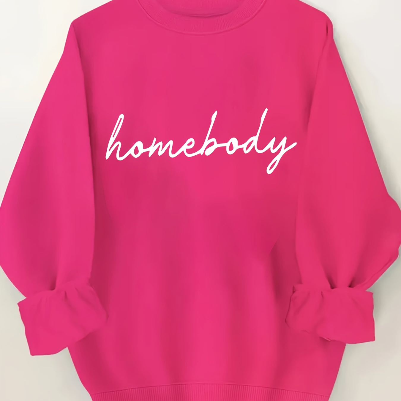 

Plus Size Homebody Print Sweatshirt, Casual Long Sleeve Crew Neck Sweatshirt, Women's Plus Size Clothing