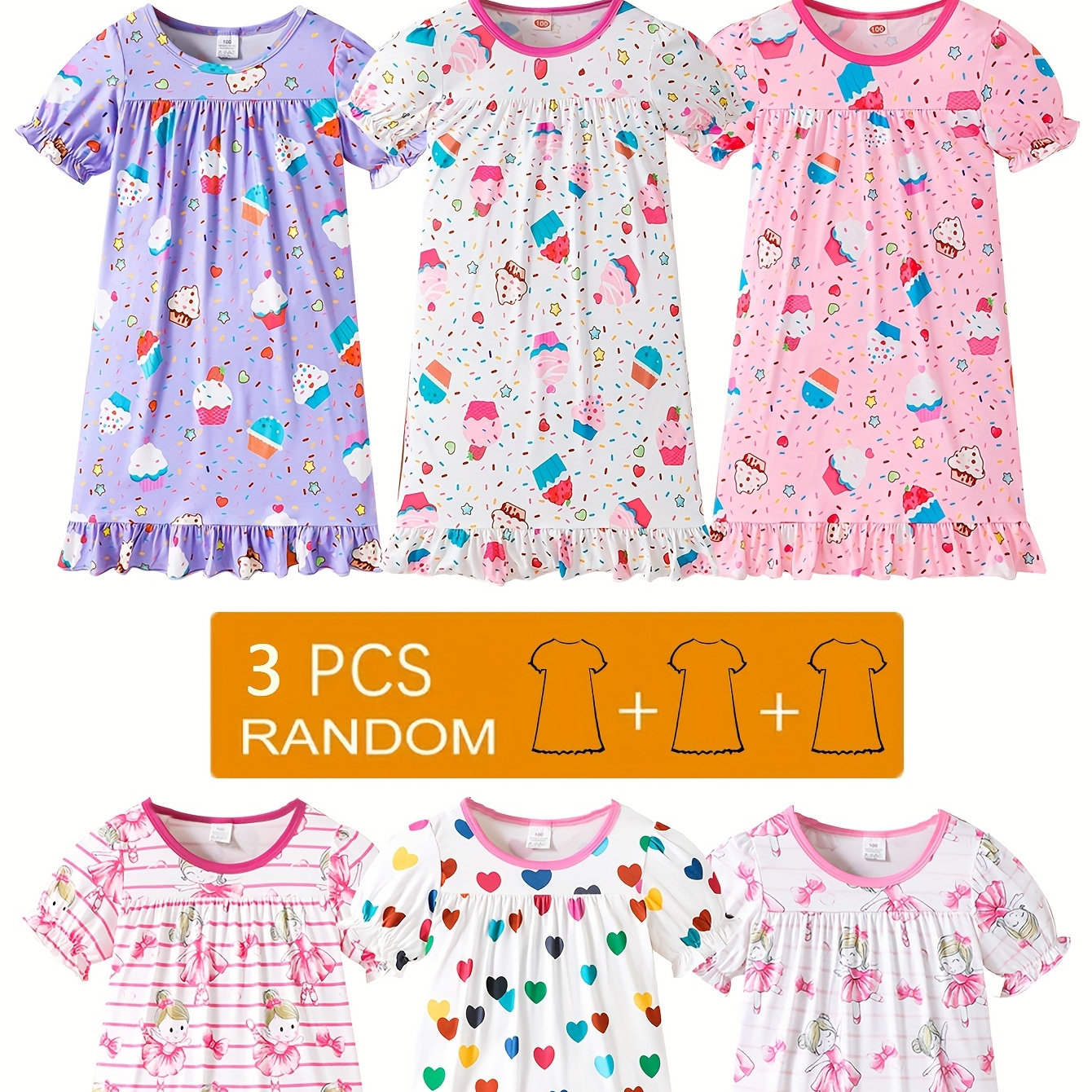 Arshiner Meisjesnachthemd met lange mouwen, kindernachtjurk met schattige prints, pyjama, jurk, nachtjurk voor meisjes van 4-12 jaar, lila, 7-8 Jaar