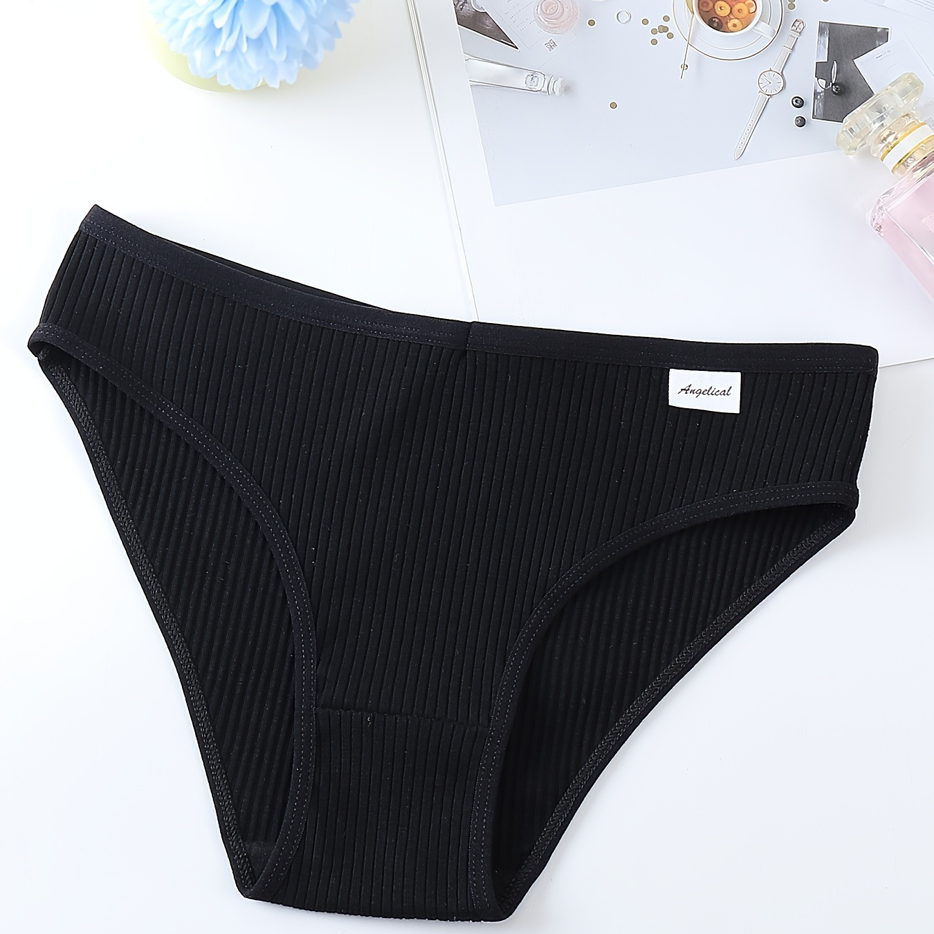 

Simple Solid Ribbed Panties, Breathable & Comfy Intimates Panties, Women's Lingerie & Underwear