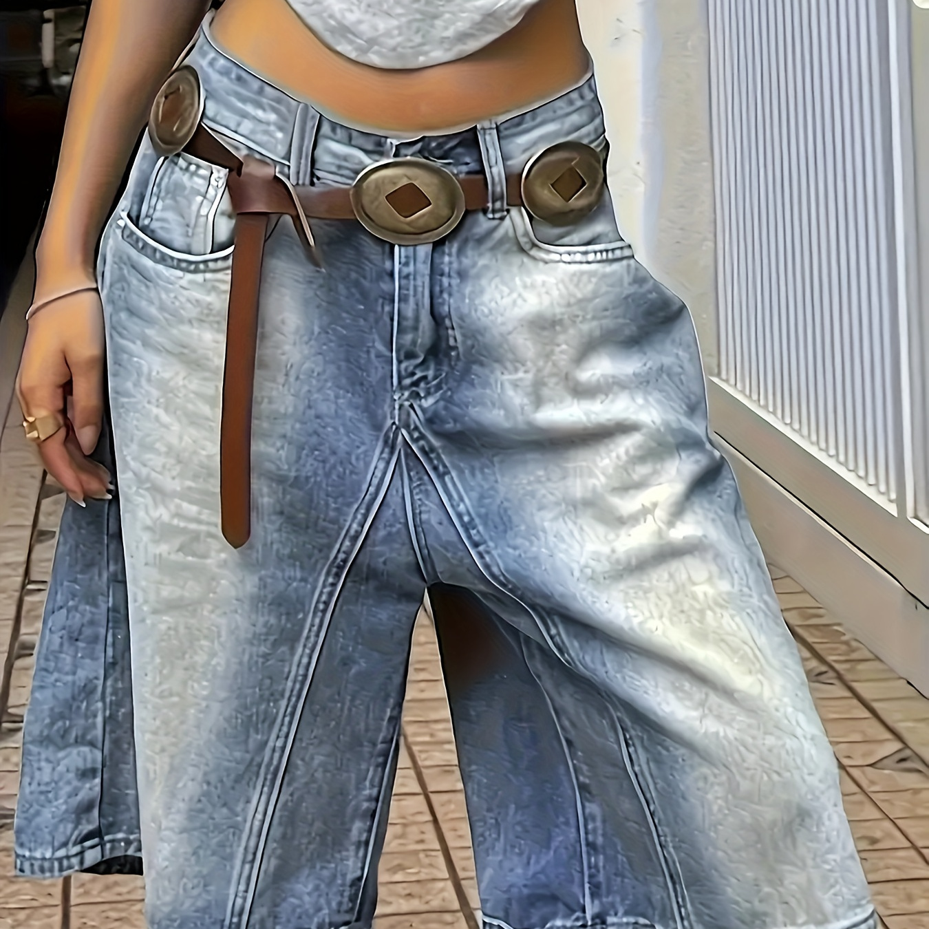 

Ombre Washed Loose Fit Slash Pocket Retro Streetwear Jeans Denim Jorts, Women's Denim Jeans & Clothing